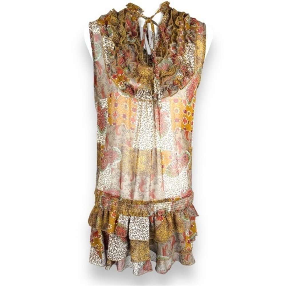 Dimri Womens‎ Size Large Boho Patchwork Sheer Tunic Top Ruffles Indie Artsy